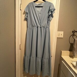 Elegant Blue Ruffle Sleeve Dress Xl